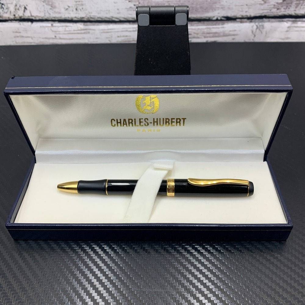 Charles-Hubert Paris‎ Rollerball Pen Gold Trim Black Ink with Box